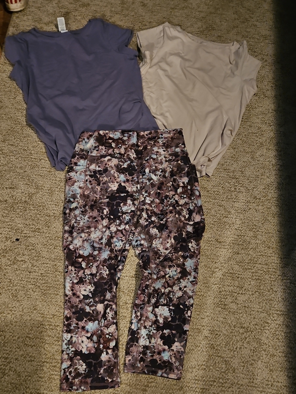 RBX Floral Capri Leggings in Purple and Brown Tones